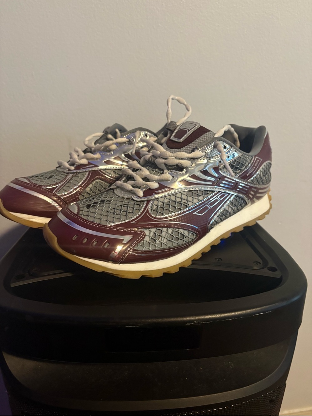 Bottega Veneta Men's Athletic Sneakers in Burgundy and Gray